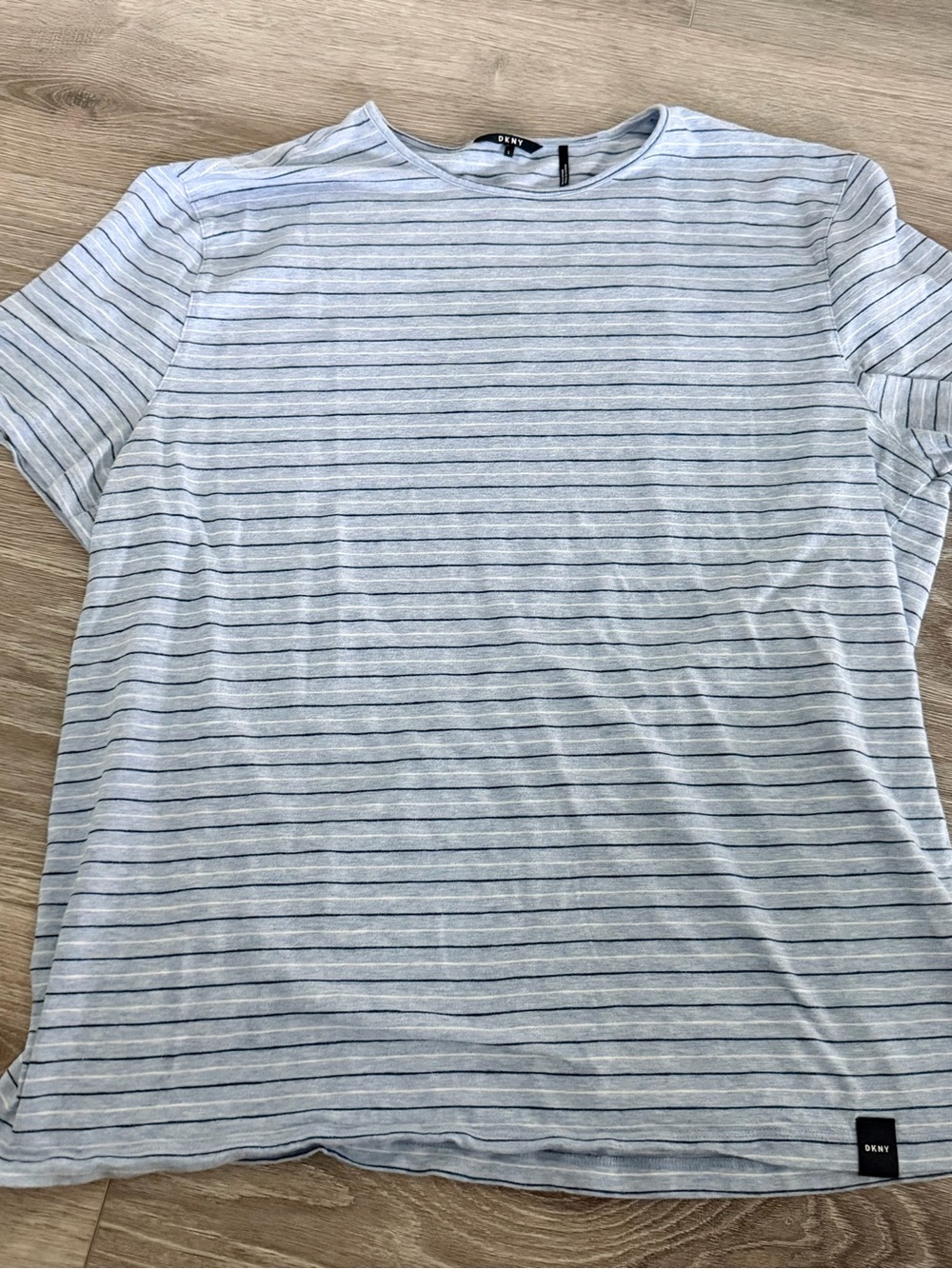 DKNY Light Blue Tee with Navy Pinstripes